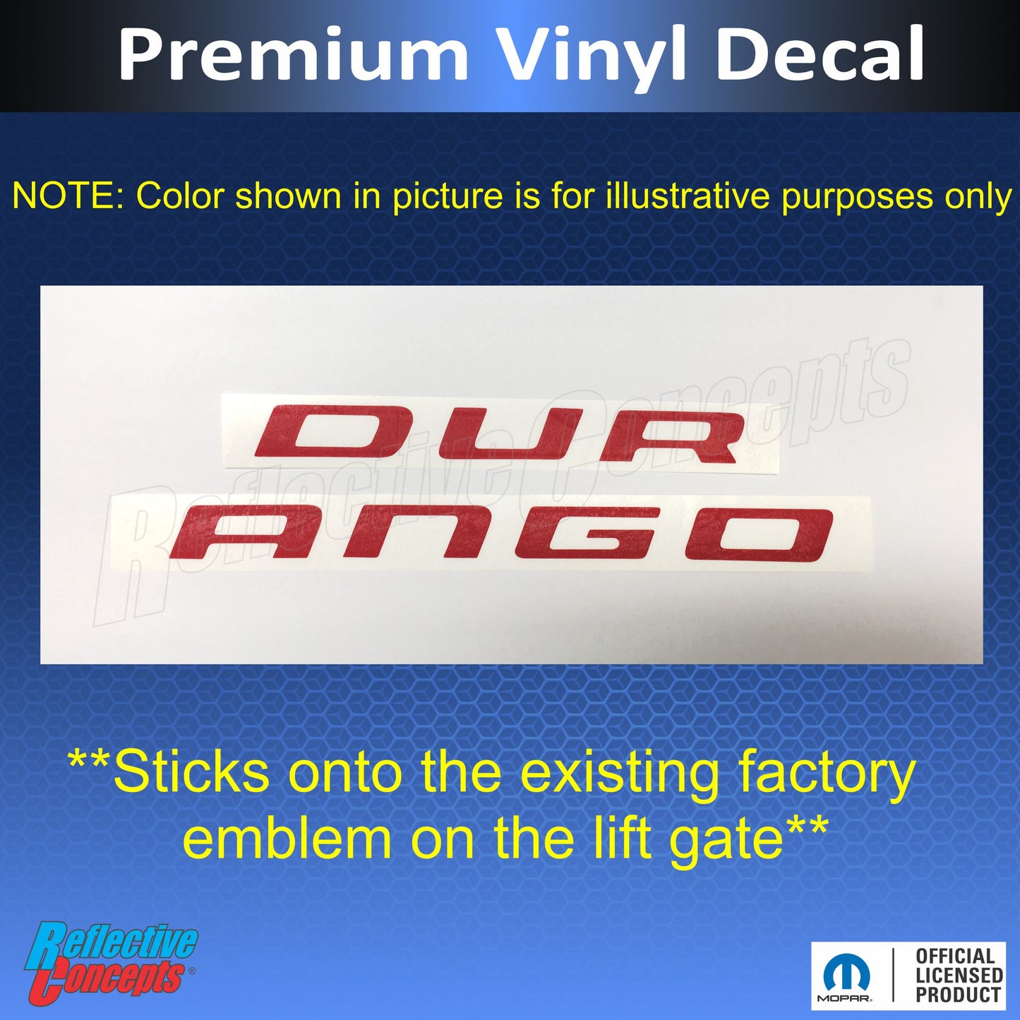 DURANGO Emblem Overlay Decal - 11-26 Durango - Durango1120-B-01-Durango1120-B-02-Durango1120-B-03-Durango1120-B-04-Durango1120-B-05-  DRIVEN - 3