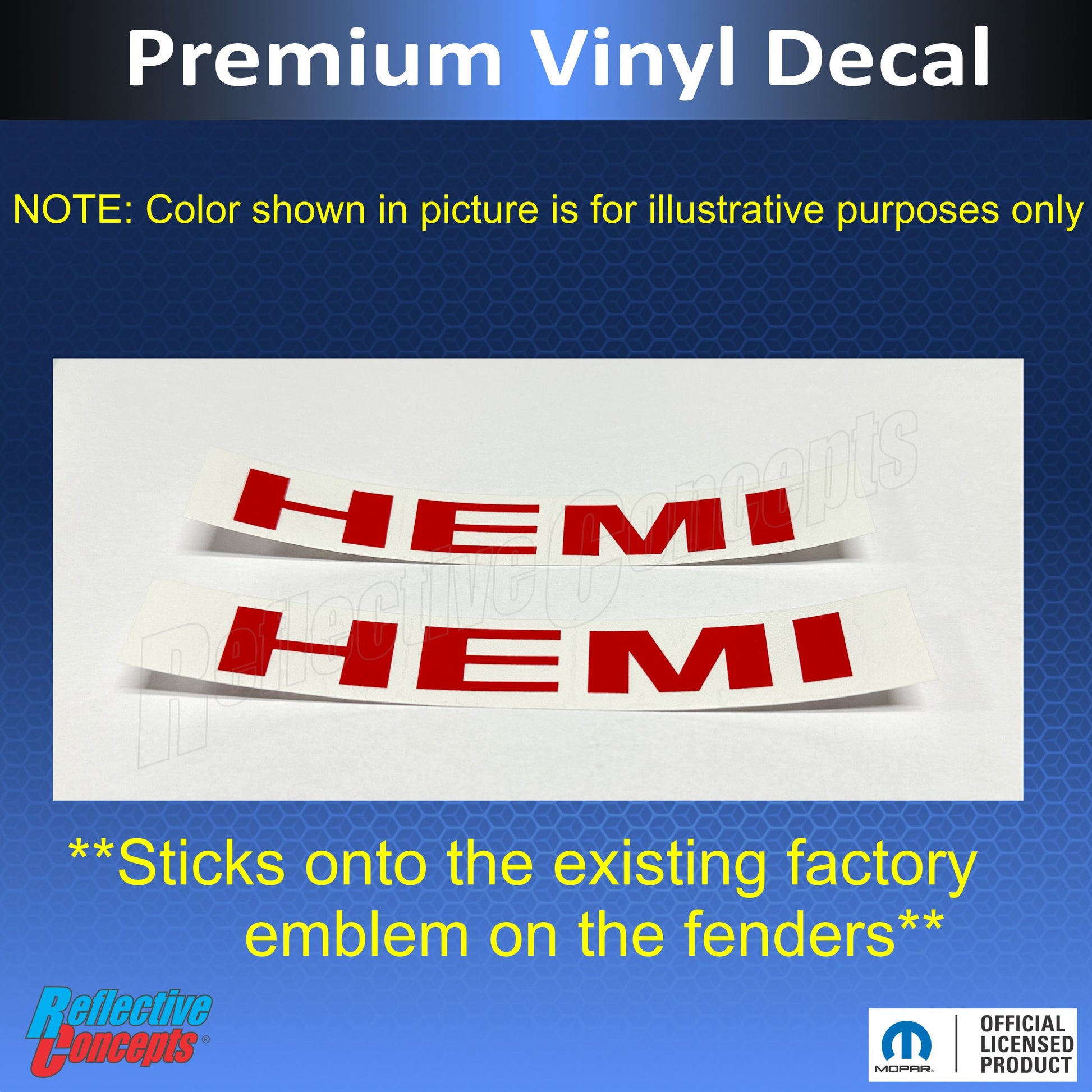 Hemi Fender Emblem Overlay Decals (pair)  - 2006-2010 Dodge Charger R/T - Charger:Hemi-B-01-Charger:Hemi-B-02-Charger:Hemi-B-03-Charger:Hemi-B-04-Charger:Hemi-B-05-  DRIVEN - 3