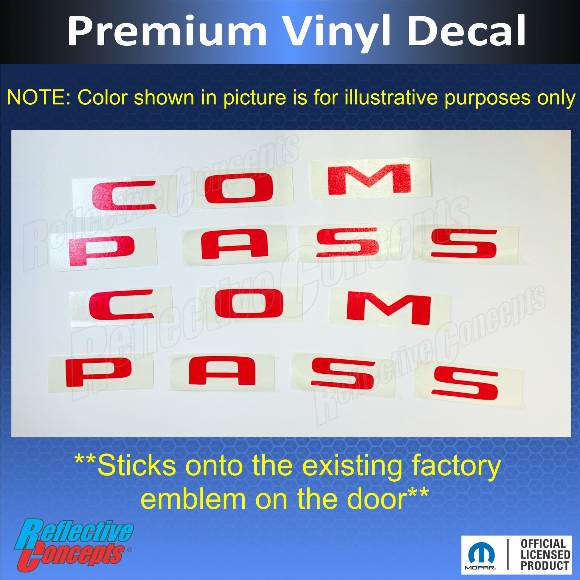 COMPASS Door Emblem Overlay Decals   - 2018-2026 Jeep Compass - sku-44826096763067-sku-44826096795835-sku-44826096828603-sku-44826096861371-sku-44826096894139-  DRIVEN - 3