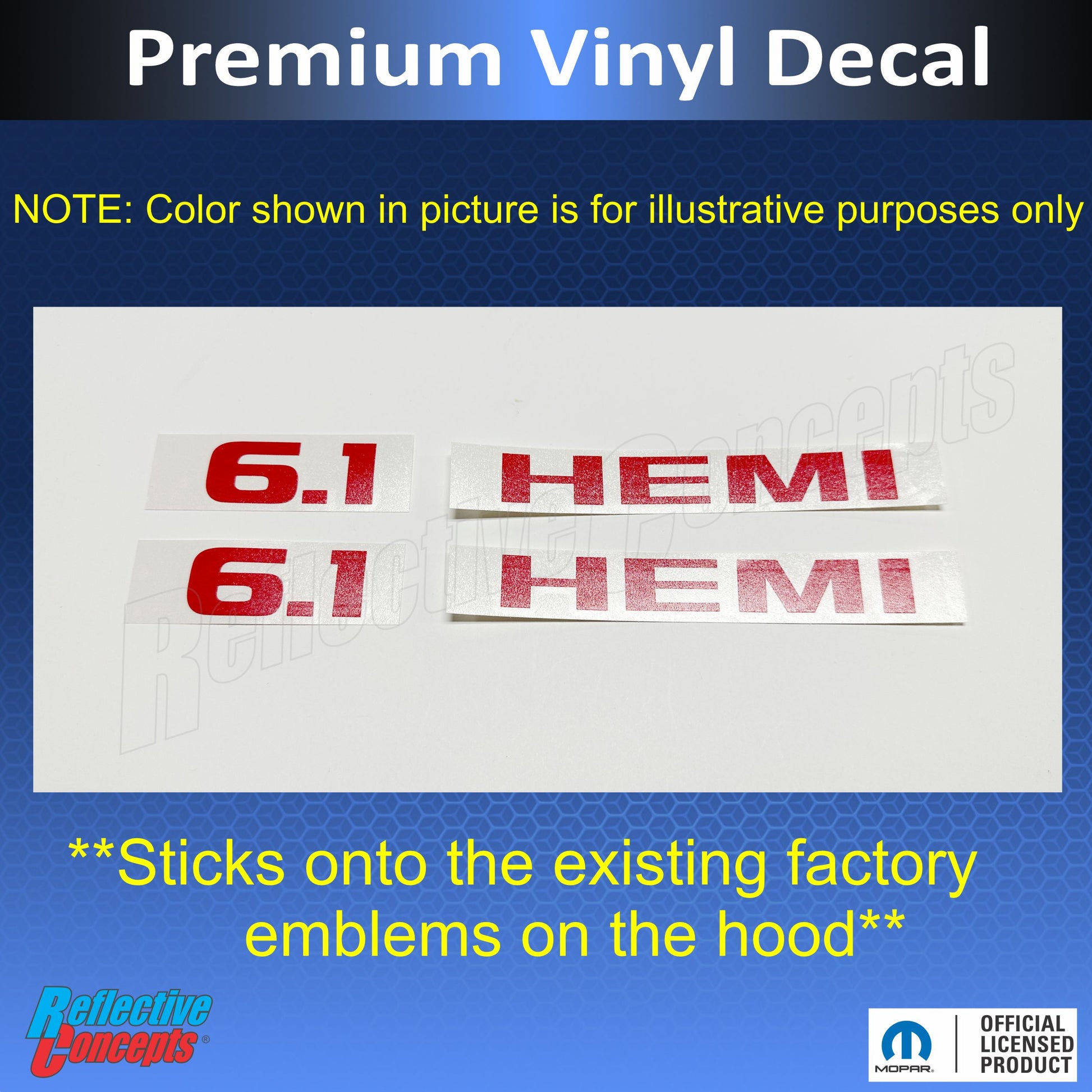 Hemi Emblem Overlay Decals (pair) - 08-10 Challenger SRT8 - sku-44811568119995-sku-44811568152763-sku-44811568185531-sku-44811568218299-sku-44811568251067-  DRIVEN - 3