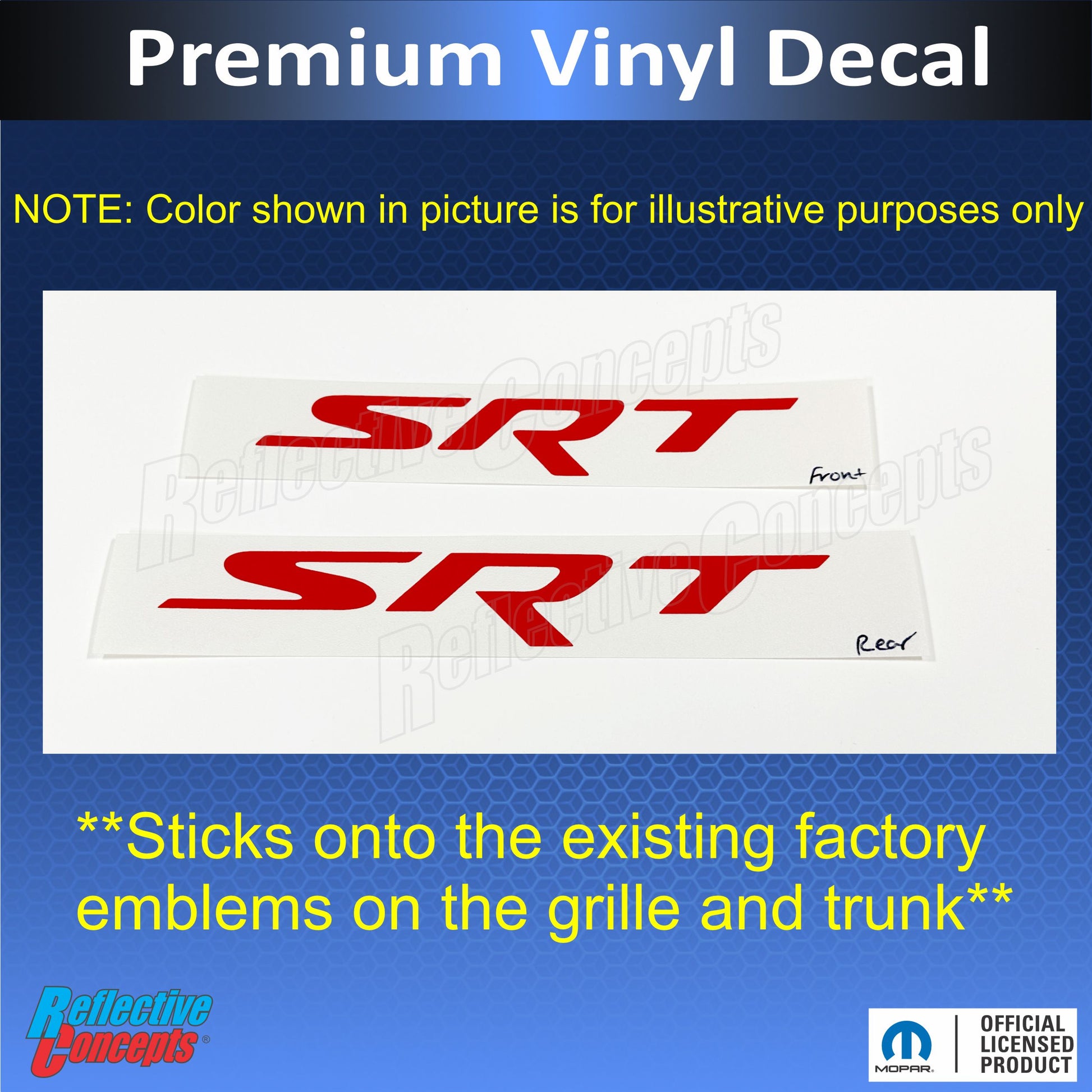 SRT Emblem Overlay Decals - 2015-2018 Charger SRT 392 - sku-44591972679867-sku-44591972712635-sku-44591972745403-sku-44591972778171-sku-44591972810939-  DRIVEN - 2