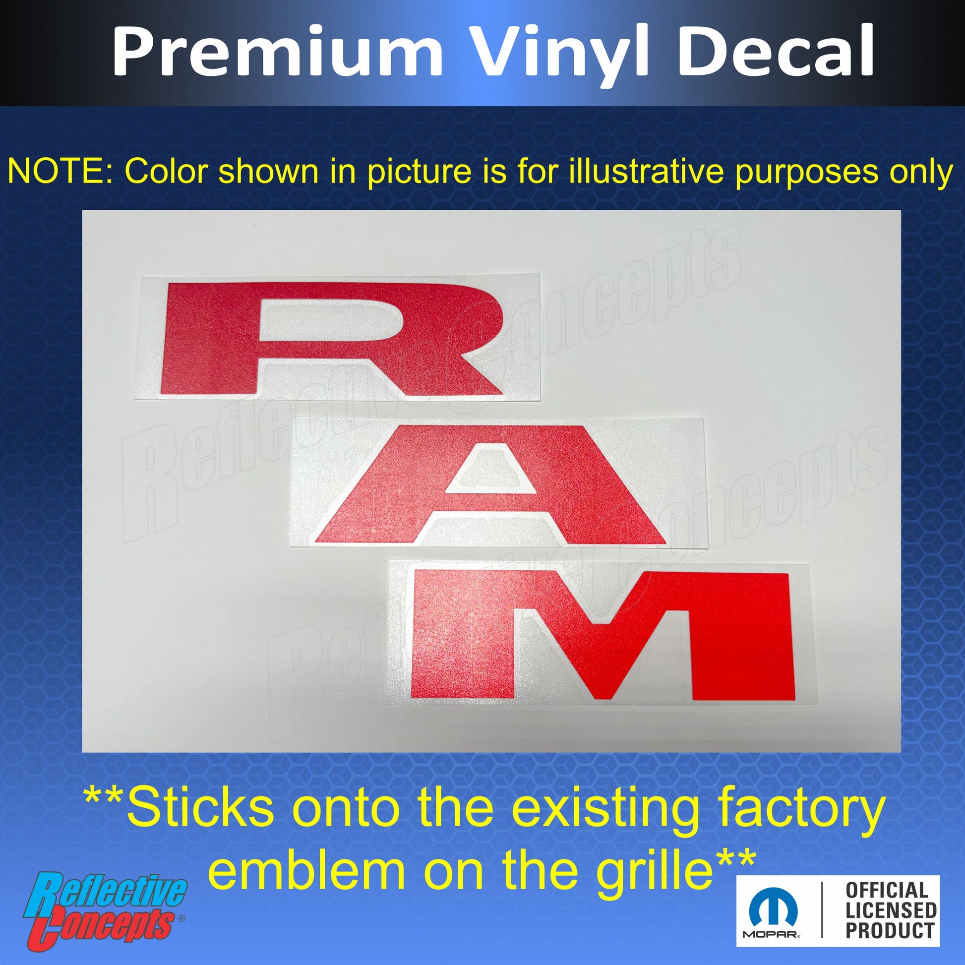 RAM Grille Emblem Overlay Decal   - 2025-2026 Ram 1500 - Ram25:Ram-F-1-Ram25:Ram-F-2-Ram25:Ram-F-3-Ram25:Ram-F-4-Ram25:Ram-F-5-  DRIVEN - 3