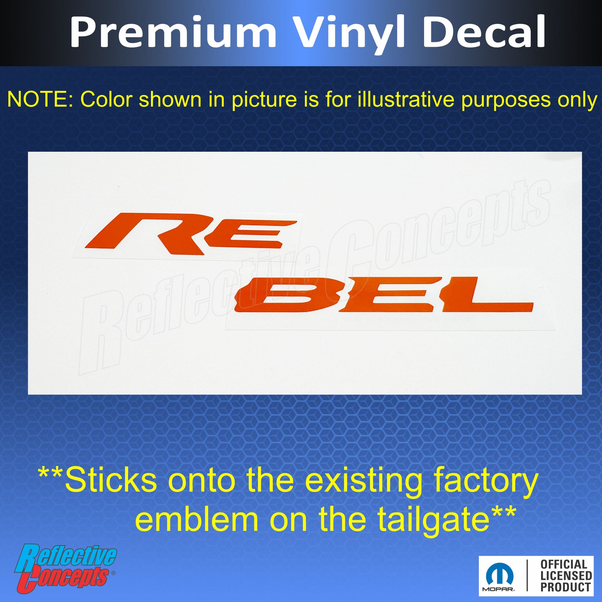 REBEL Emblem Inlay Decal - 2019-2026 Ram 1500 Rebel - Ram19:Rebel-B-01-Ram19:Rebel-B-03-Ram19:Rebel-B-02-Ram19:Rebel-B-04-Ram19:Rebel-B-05-  DRIVEN - 3