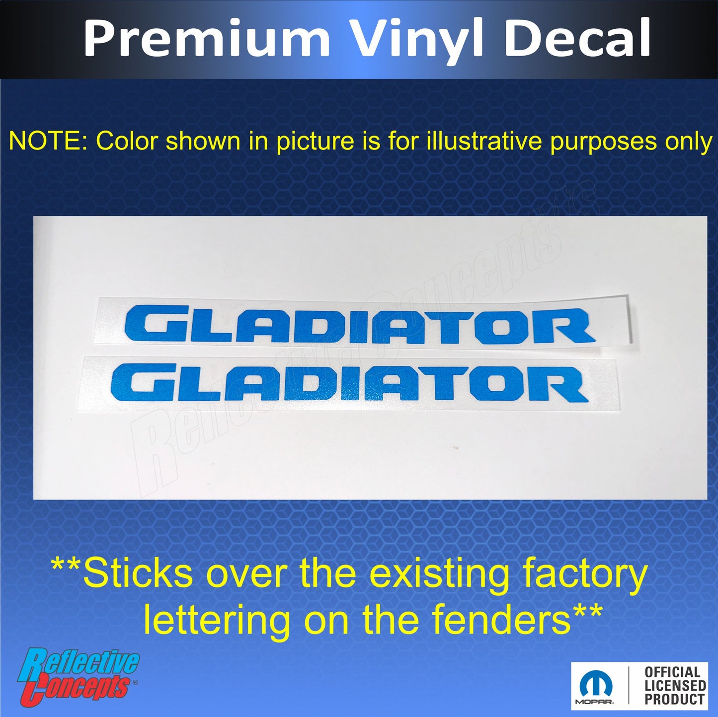 GLADIATOR Fender Overlay Decal Stickers  - 2020-2024 Gladiator - Gladiator:Gladiator-B-01-Gladiator:Gladiator-B-02-Gladiator:Gladiator-B-03-Gladiator:Gladiator-B-04-Gladiator:Gladiator-B-05-  DRIVEN - 3