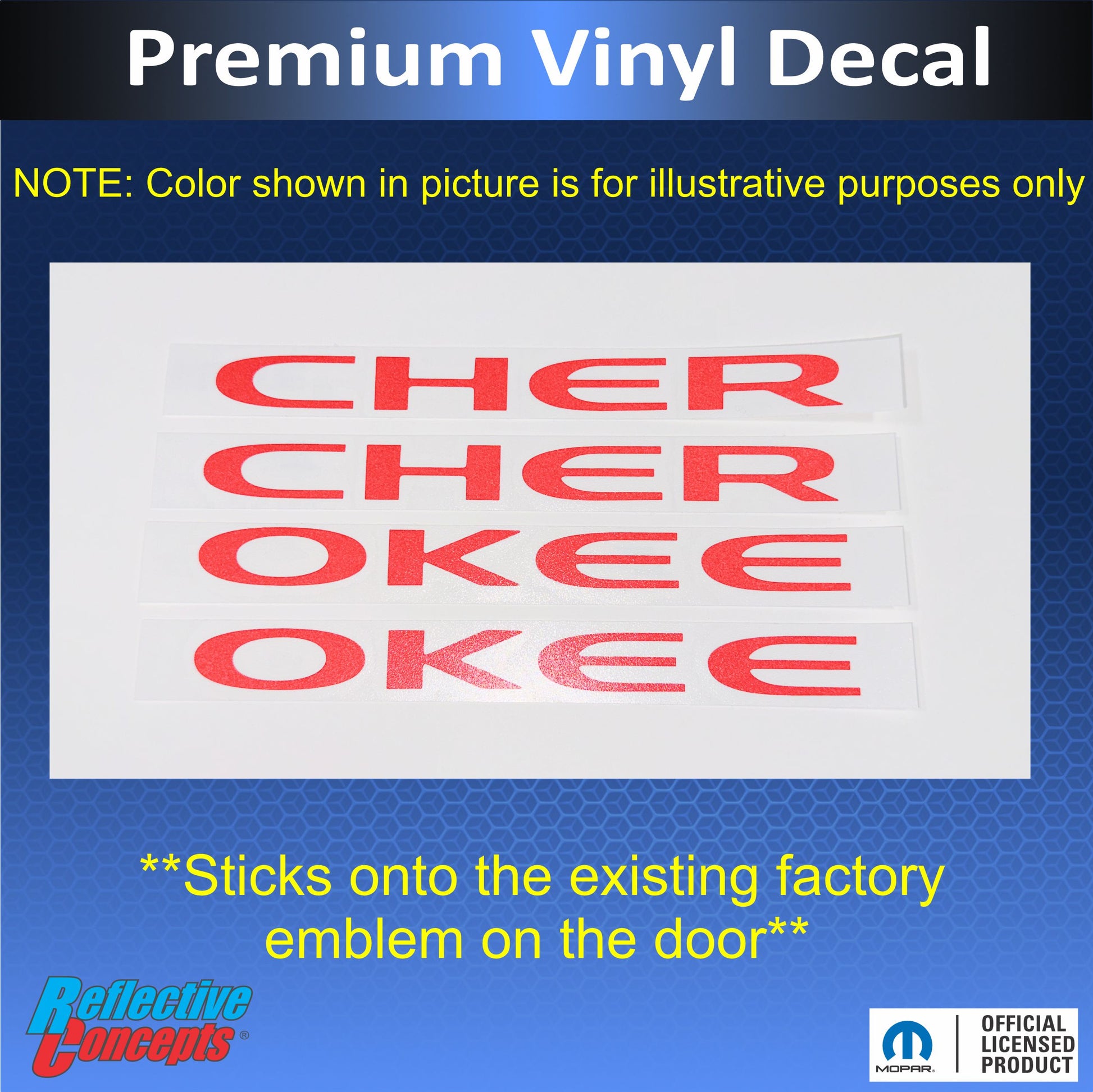Door Emblem Overlay Decals  - 14-23 Cherokee - Cherokee14:Cherokee-B-01-Cherokee14:Cherokee-B-02-Cherokee14:Cherokee-B-03-Cherokee14:Cherokee-B-04-Cherokee14:Cherokee-B-05-  DRIVEN - 3