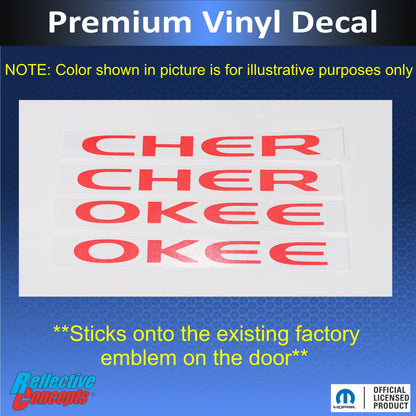 Door Emblem Overlay Decals  - 14-23 Cherokee - Cherokee14:Cherokee-B-01-Cherokee14:Cherokee-B-02-Cherokee14:Cherokee-B-03-Cherokee14:Cherokee-B-04-Cherokee14:Cherokee-B-05-  DRIVEN - 3