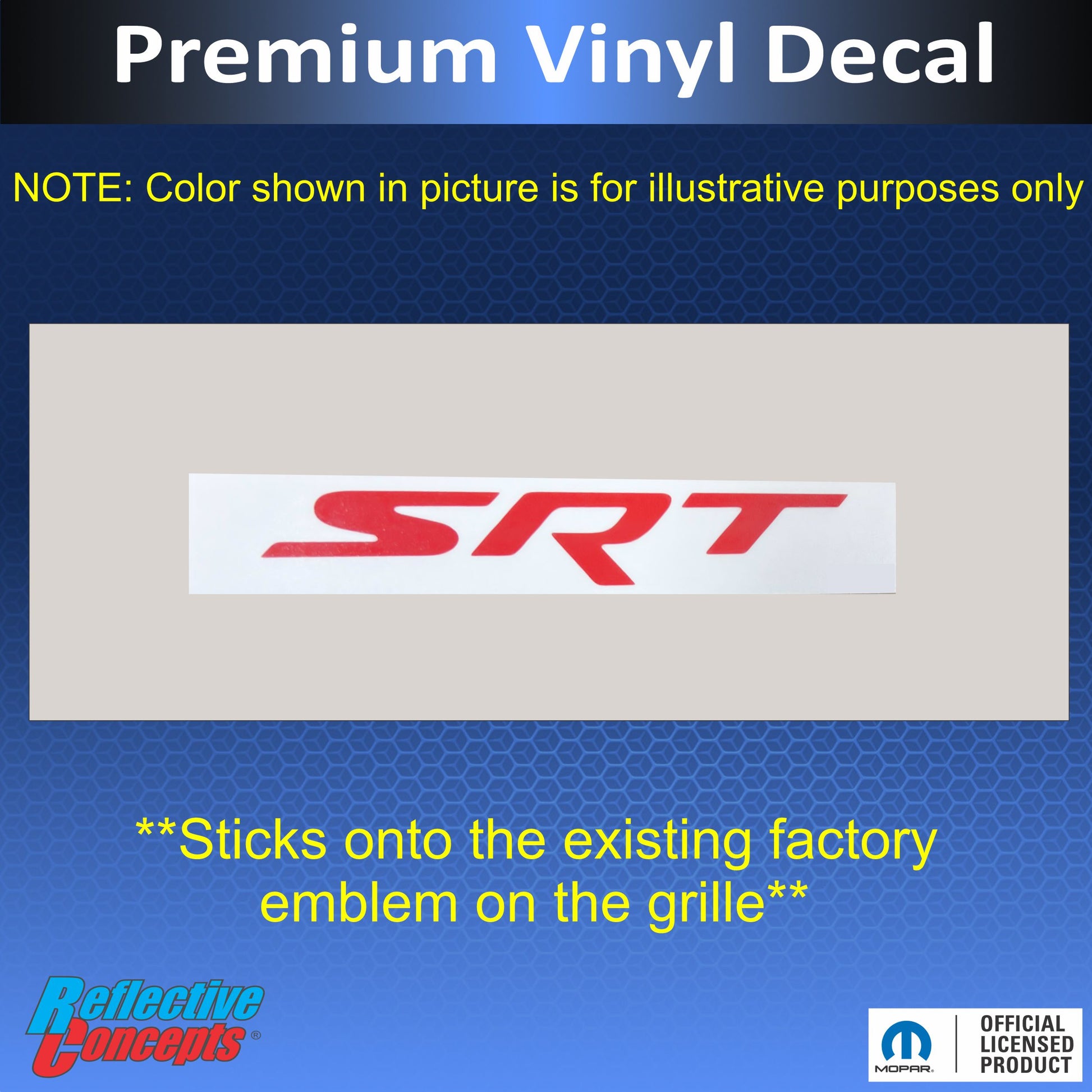 SRT Grille Emblem Overlay Decal  - 2006-2014 Charger SRT8 - Charger0614:SRT-G-01-Charger0614:SRT-G-03-Charger0614:SRT-G-02-Charger0614:SRT-G-05-Charger0614:SRT-G-06-  DRIVEN - 2