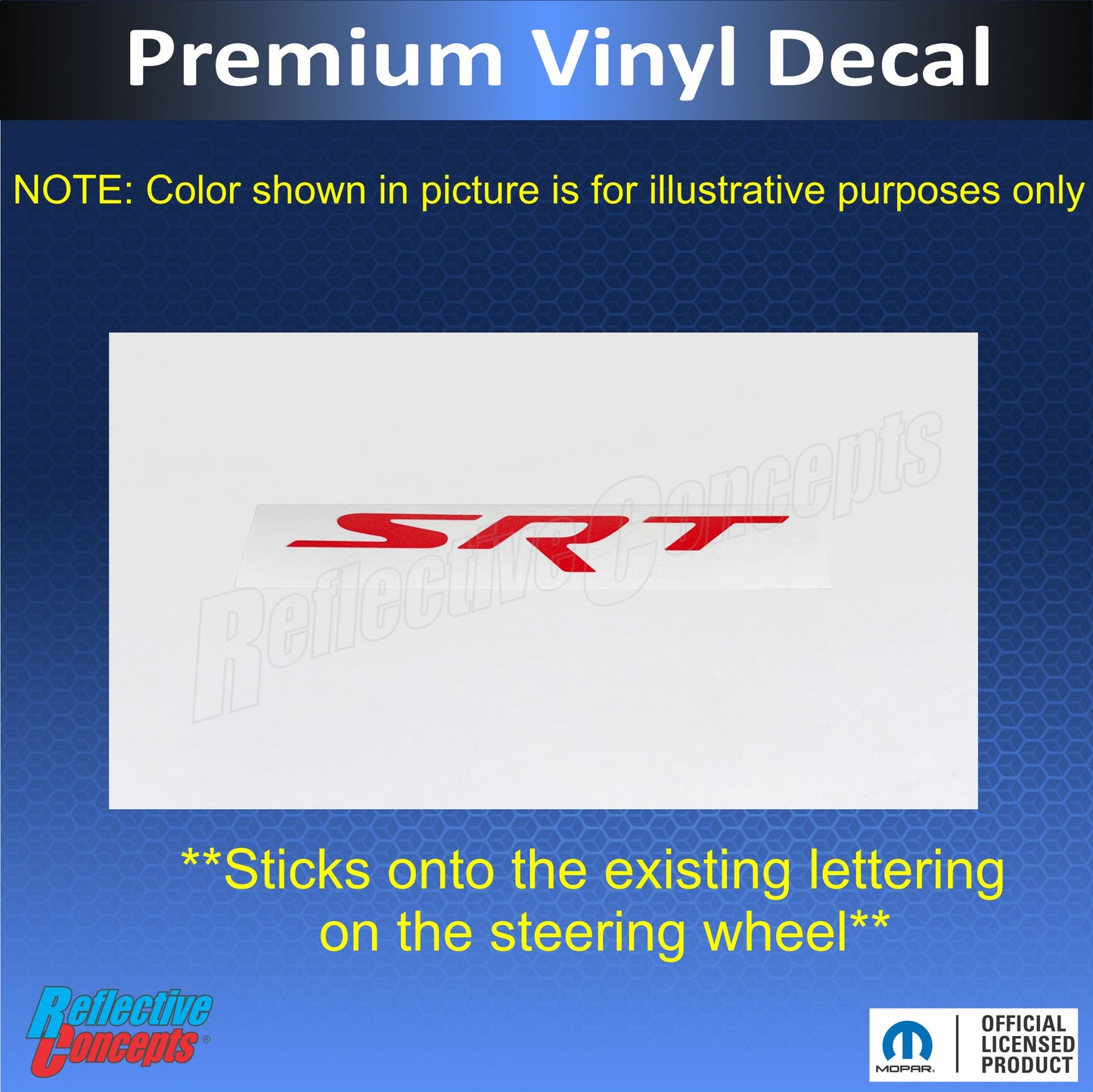 SRT Steering Wheel Emblem Overlay Decal   - 2018-2026 Durango SRT - SRT-SWO:Durango-01-SRT-SWO:Durango-02-SRT-SWO:Durango-03-SRT-SWO:Durango-04-SRT-SWO:Durango-05-  DRIVEN - 3