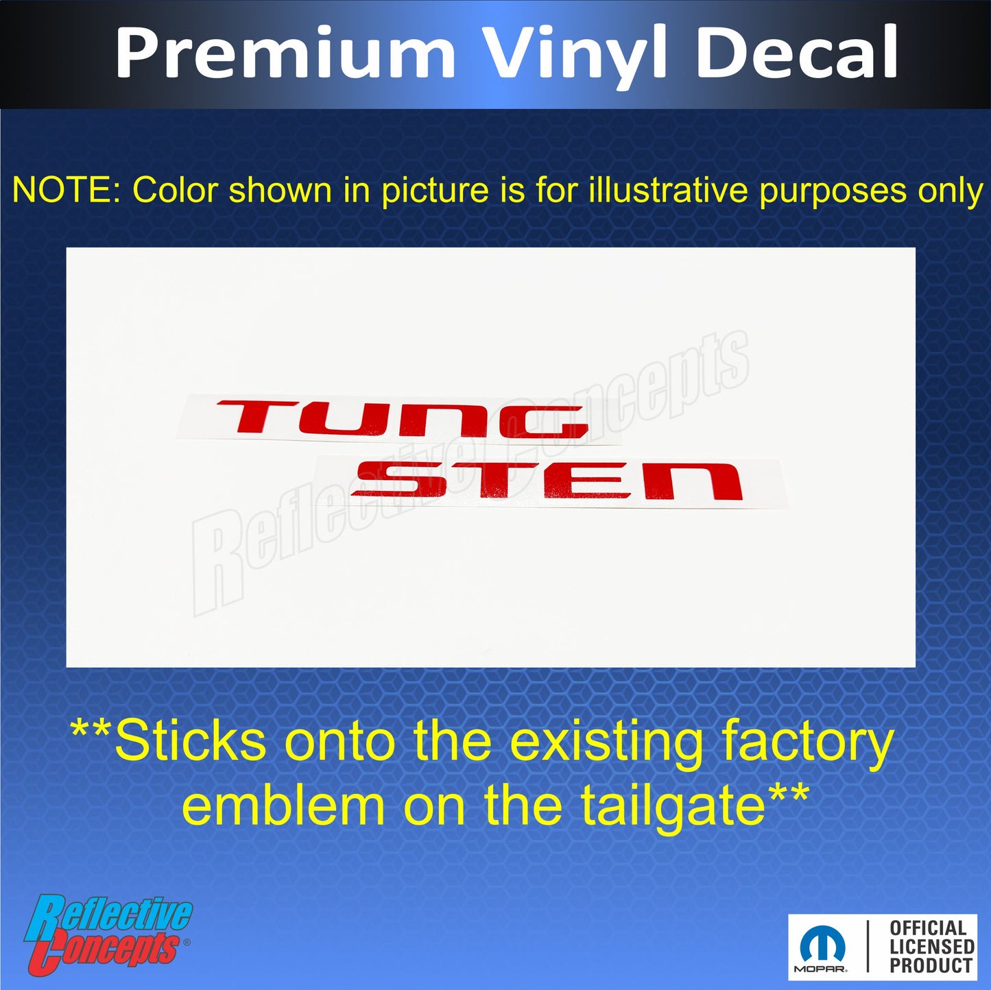 TUNGSTEN Tailgate Emblem Overlay Decal - 2025-2026 Ram 1500 Tungsten - sku-46362358251707-sku-46362358284475-sku-46362358317243-sku-46362358350011-sku-46362358382779-  DRIVEN - 3