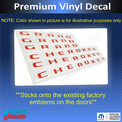 GRAND CHEROKEE Door Emblem Overlay Decal set - 2017-2022 Grand Cherokee WK2 - sku-44611176825019-sku-44611176857787-sku-44611176890555-sku-44611176923323-sku-44611176956091-  DRIVEN - 2