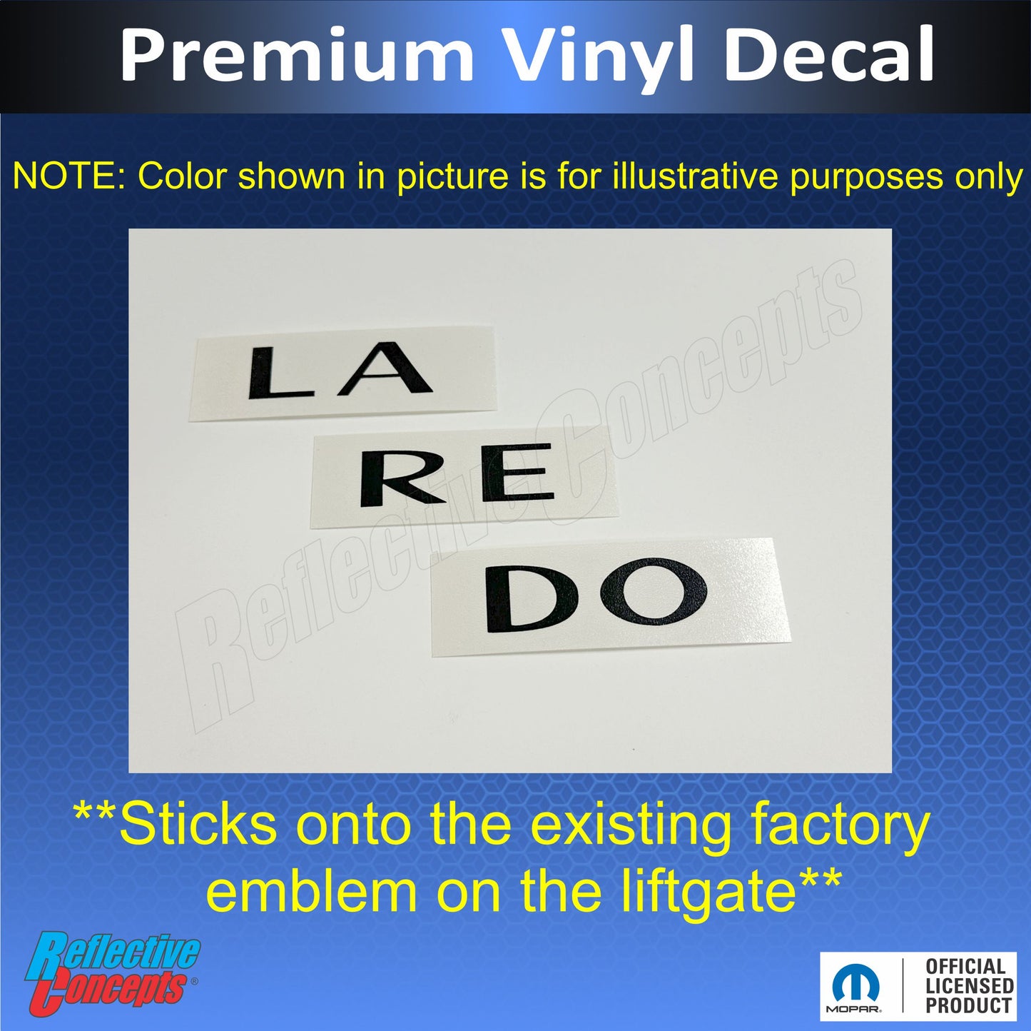 LAREDO Emblem Overlay Decal - 05-21 Jeep Grand Cherokee - Laredo-B:GrandCherokee-01-Laredo-B:GrandCherokee-02-Laredo-B:GrandCherokee-03-Laredo-B:GrandCherokee-04-Laredo-B:GrandCherokee-05-  DRIVEN - 3