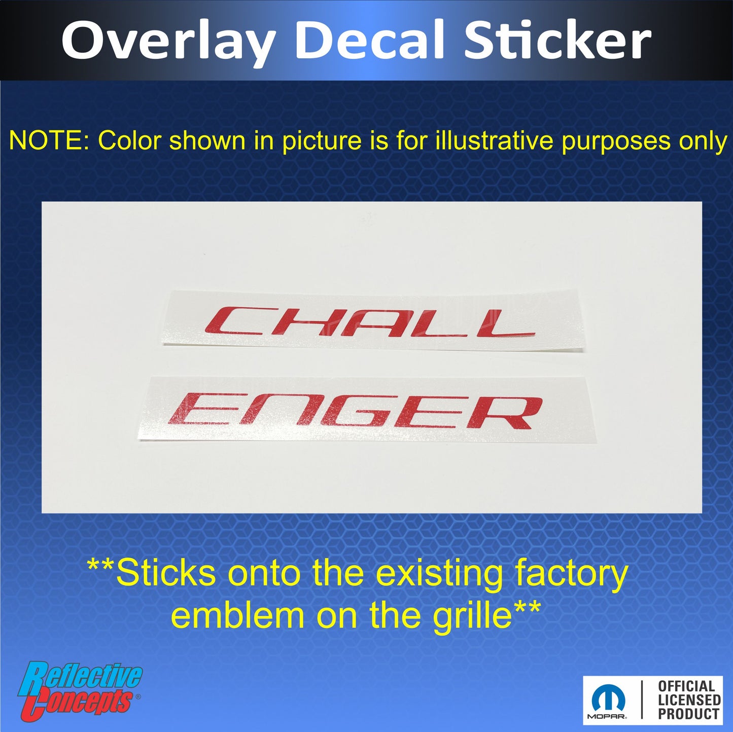 CHALLENGER Grille Emblem Overlay Decal - 2008-2014 Challenger - sku-44632588091579-sku-44632588124347-sku-44632588157115-sku-44632588189883-sku-44632588222651-  DRIVEN - 2