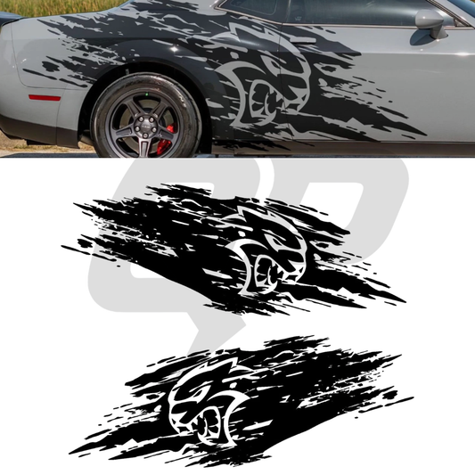 Dodge Challenger Hellcat Racing Stripes | 2015-2020 | Distressed Scratch Design - CHAL-TRIBAL-1520-CHAL-TRIBAL-1521-CHAL-TRIBAL-1522-CHAL-TRIBAL-1523-CHAL-TRIBAL-1524-  DRIVEN - 1
