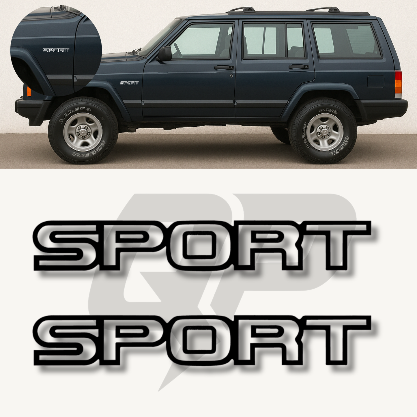 1994–1996 Jeep Cherokee XJ SPORT Fender Decal Set OEM-Style Graphics - QJ-XJ-9496-J174-BK-1-QJ-XJ-9496-J174-BK-2-sku-51328830570628-sku-51328830603396-sku-51328830636164-  DRIVEN - 1