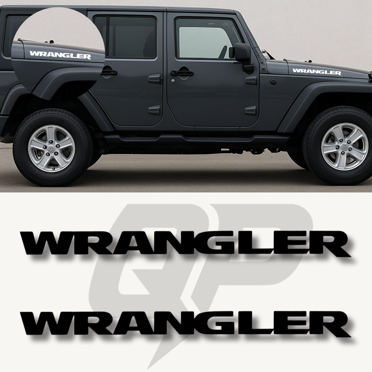 2007-12 Jeep Wrangler JK  - WRANGLER - Hood Decal Set - QJ-JK-0712-J327-BK-1-QJ-JK-0712-J327-BK-2-sku-51333971476612-sku-51333971509380-sku-51333971542148-  DRIVEN - 1