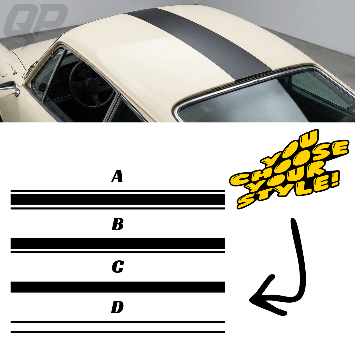 Universal 3" Roof Stripe Kit | Premium Vinyl Racing Stripes - sku-51414425370756-sku-51414425403524-sku-51414425436292-sku-51414425469060-sku-51421955457156-  DRIVEN - 1
