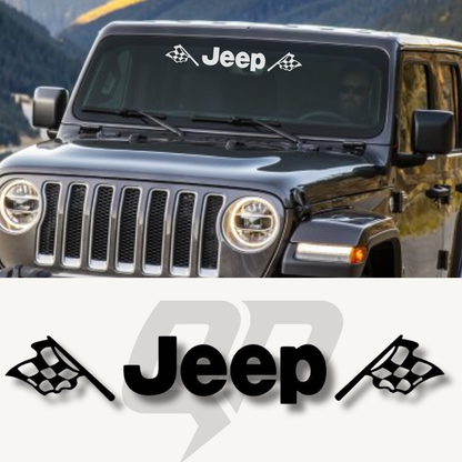Jeep Windshield Decal with American Flags 3x19 | Premium Jeep Sticker - QJ-CJ-J302-MPK-1-QJ-CJ-J302-MPK-2-sku-51313547247748-sku-51313547280516-sku-51313547313284-  DRIVEN - 1