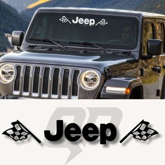 Jeep Windshield Decal with American Flags 3x19 | Premium Jeep Sticker - QJ-CJ-J302-MPK-1-QJ-CJ-J302-MPK-2-sku-51313547247748-sku-51313547280516-sku-51313547313284-  DRIVEN - 1