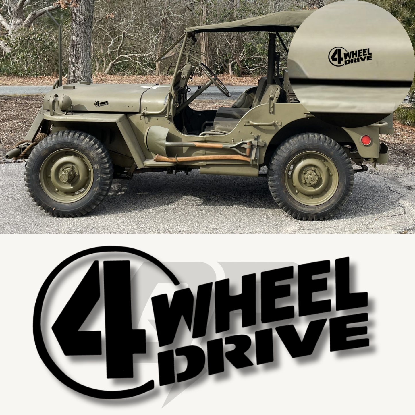Willys 4 Wheel Drive Jeep Decal - QJ-MB-W-J410-BK-1-QJ-MB-W-J410-BK-2-sku-51327249547396-sku-51327249580164-sku-51327249612932-  DRIVEN - 1