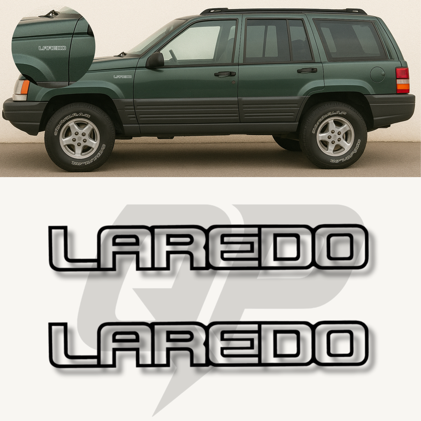1993–1996 Jeep Grand Cherokee ZJ LAREDO Fender Decals Set - QJ-GR-9396-J245-BK-1-QJ-GR-9396-J245-BK-2-sku-51329141670020-sku-51329141702788-sku-51329141735556-  DRIVEN - 1