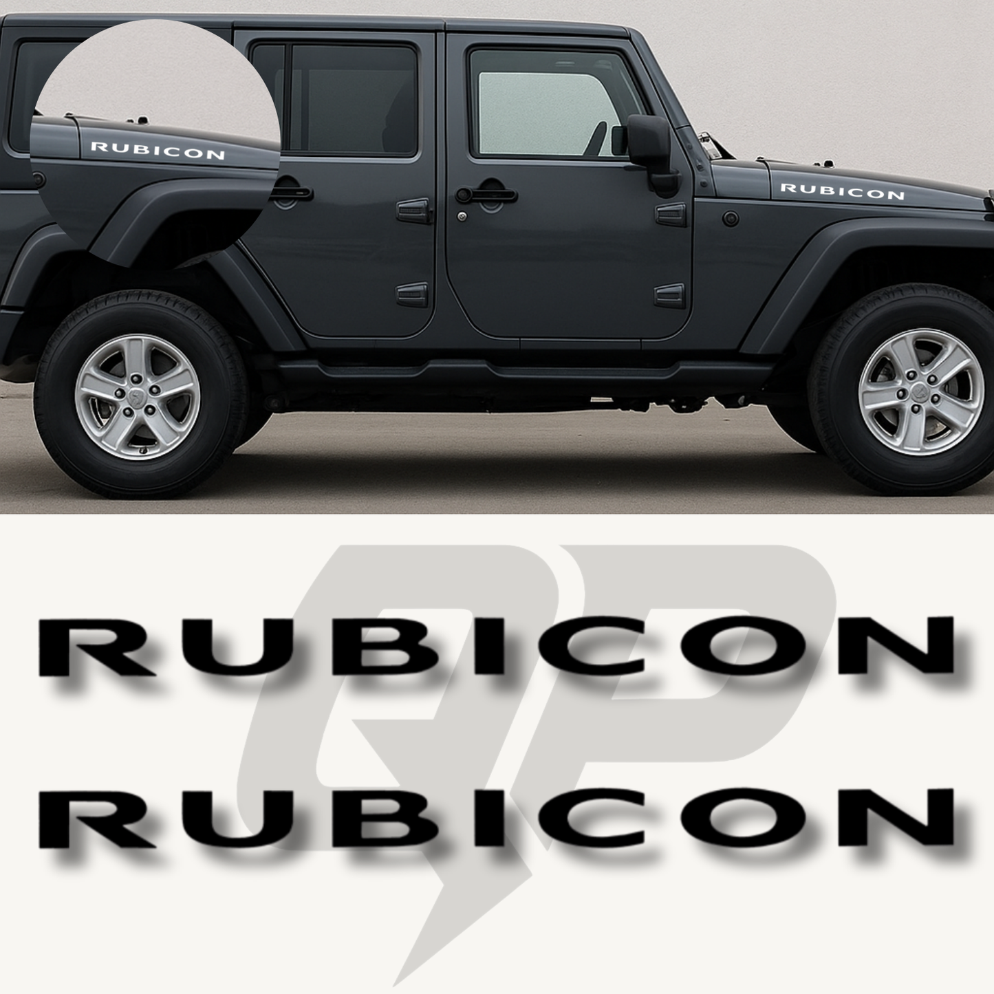 2007–2012 Jeep Wrangler JK RUBICON Hood Decal Set – OEM Style Pair - QJ-JK-0712-J324-BK-1-QJ-JK-0712-J324-BK-2-sku-51333975703684-sku-51333975736452-sku-51333975769220-  DRIVEN - 1