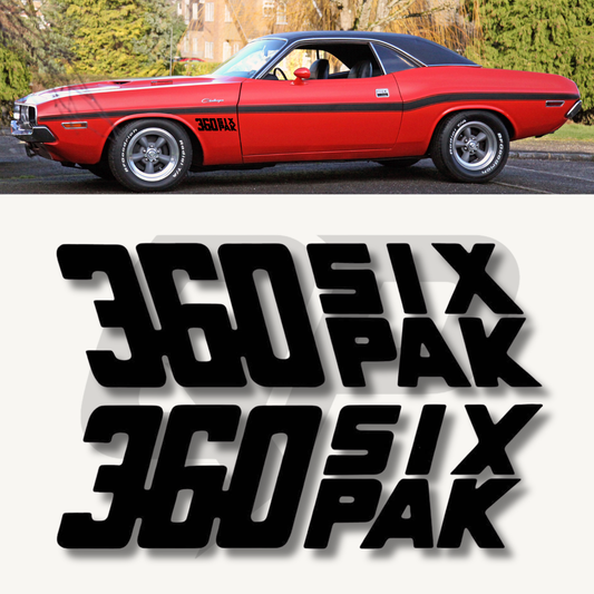 1970 Dodge Challenger 360 SIX-PAK Fender Decal Set – OEM Fit Left/Right Pair - QG-CDCL-70-537-MBK-1-QG-CDCL-70-537-MBK-2-sku-51337049243780-sku-51337049276548-sku-51337049309316-  DRIVEN - 1