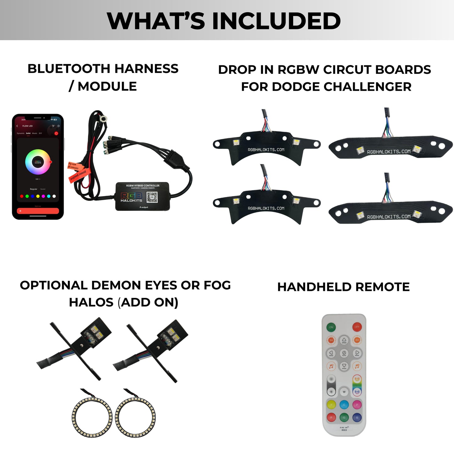 Dodge Challenger RGBW DRL Boards (2015-2024) - E7 | A12 | P2   - BX1-E7 | C15 | A12 | P2   - BX3-E7 | E1 | A12 | P2   - BX3-E7 | E1 | C15 | A12 | P2   - BX4-  DRIVEN - 12