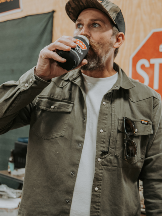 Earl Denim Shirt - Dusty Olive - OMWL325001DV01-OMWL325001DV02-OMWL325001DV03-OMWL325001DV04-OMWL325001DV05-  DRIVEN - 2