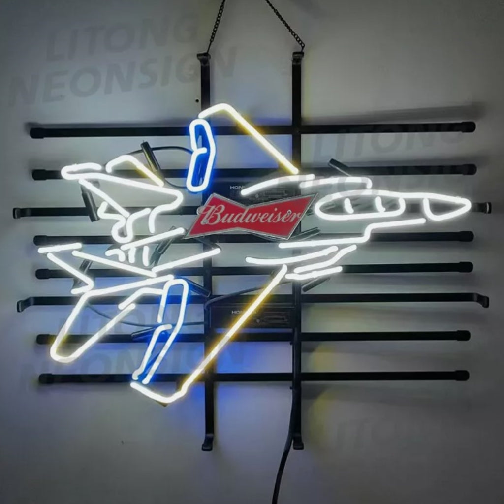 Fighter Plane Budweiser Beer Neon Signs - MA091-  DRIVEN - 2