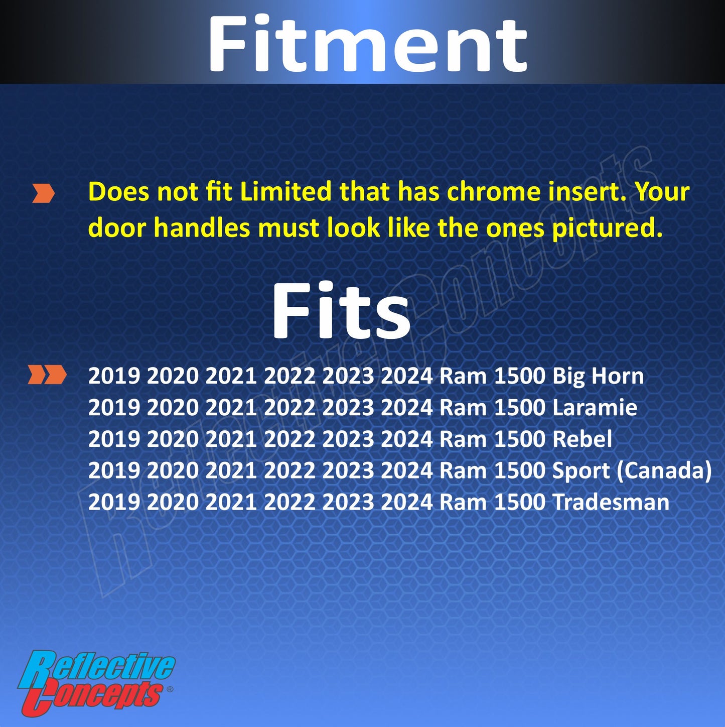 Door Handle Accent Decals (set of 4)  - 2019-2024 Ram 1500 - sku-42939547451579-sku-42939547517115-sku-42939547549883-sku-42939547582651-sku-42939547615419-  DRIVEN - 4