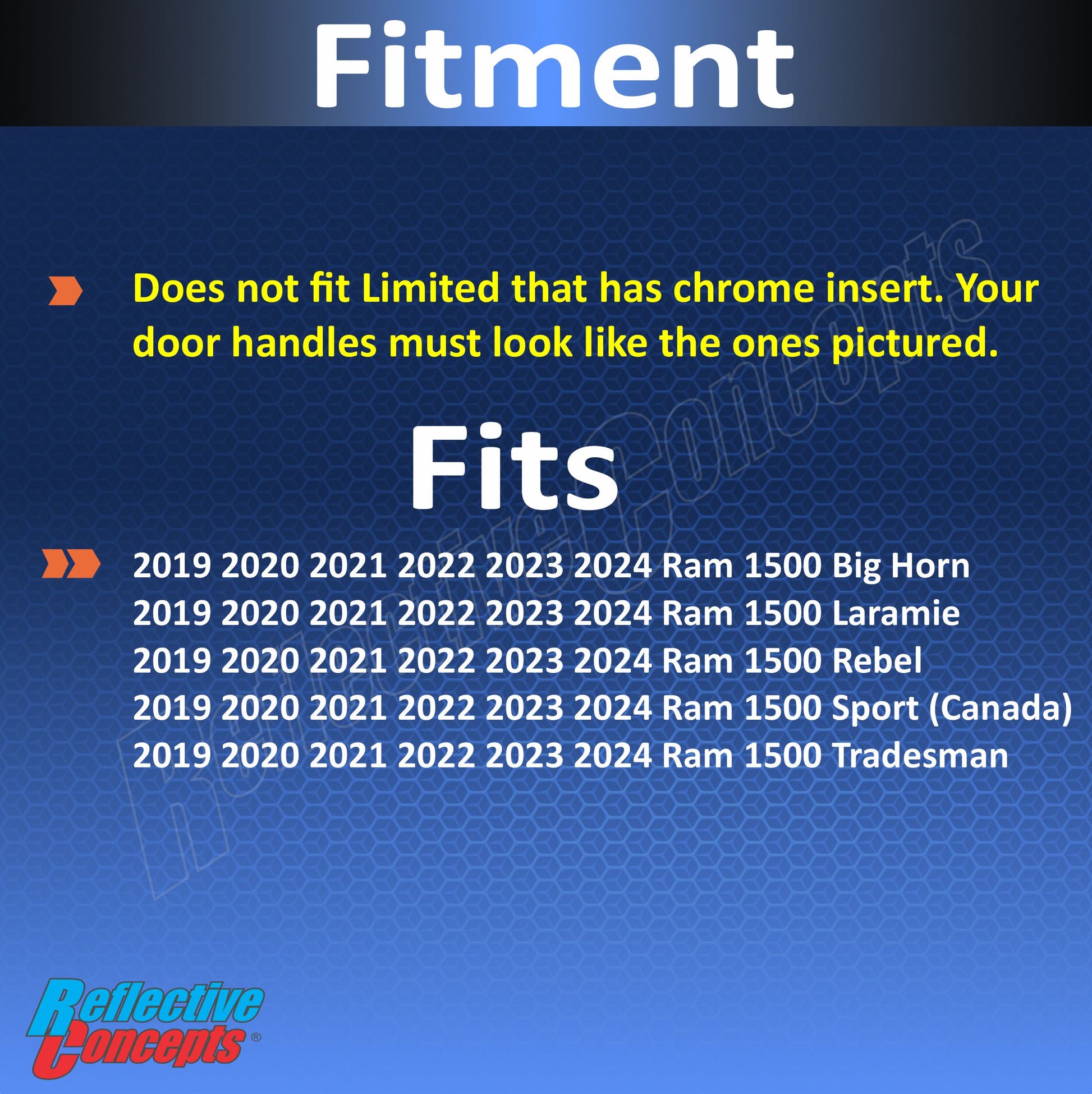 Door Handle Accent Decals (set of 4)  - 2019-2024 Ram 1500 - sku-42939547451579-sku-42939547517115-sku-42939547549883-sku-42939547582651-sku-42939547615419-  DRIVEN - 4