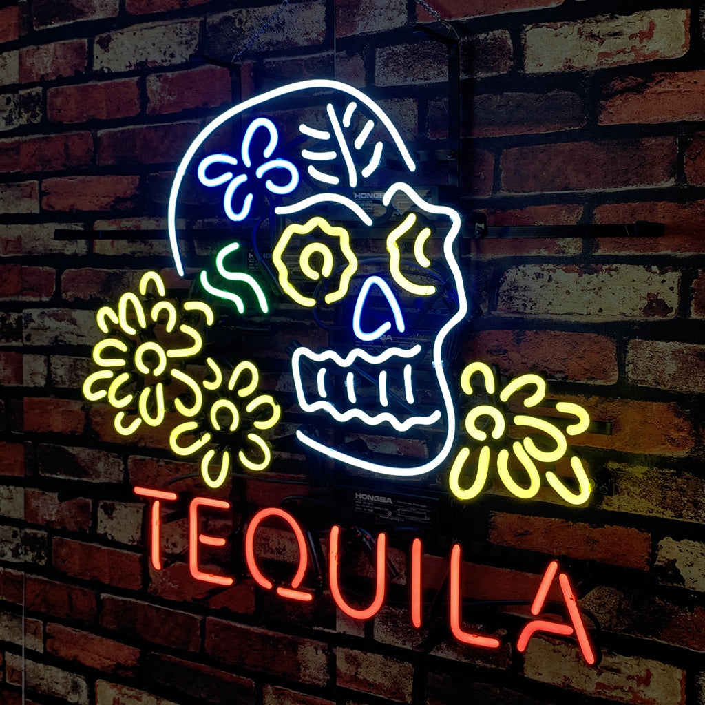 Tequila Lager Skull Bone with Flower Neon Signs Light - ME211-  DRIVEN - 3