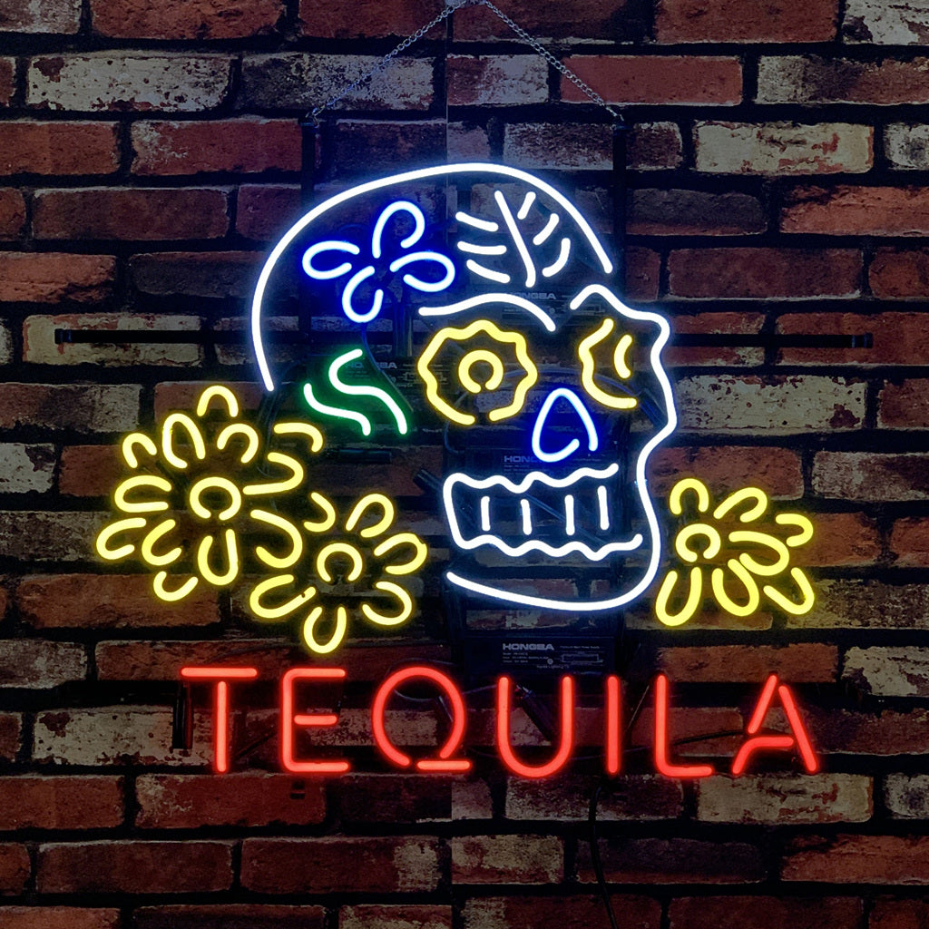 Tequila Lager Skull Bone with Flower Neon Signs Light - ME211-  DRIVEN - 4