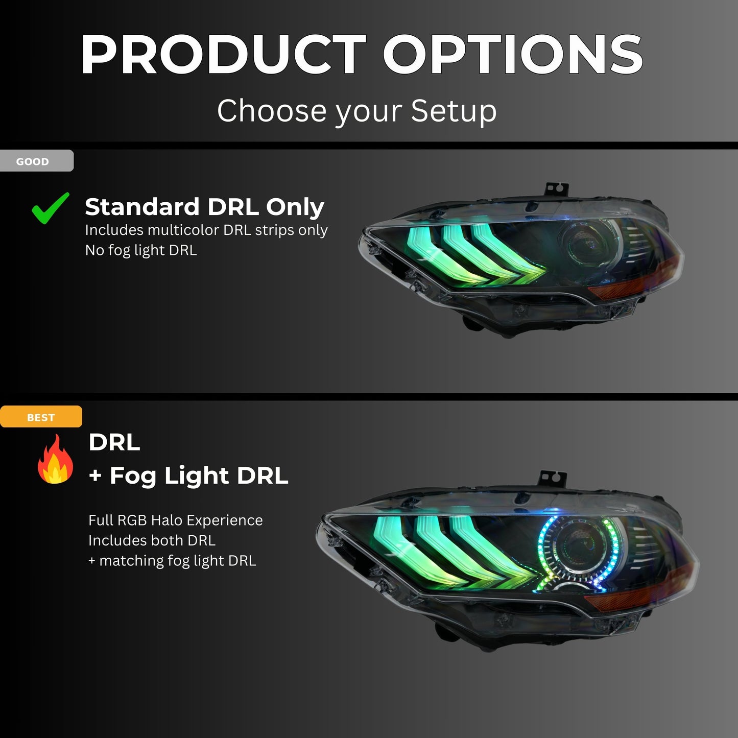 Ford Mustang Multicolor Flow Series DRL Boards (2018-2023) - F17 | A19 | P2   - BX1-F17 | A19 | P2   - BX1-  DRIVEN - 15