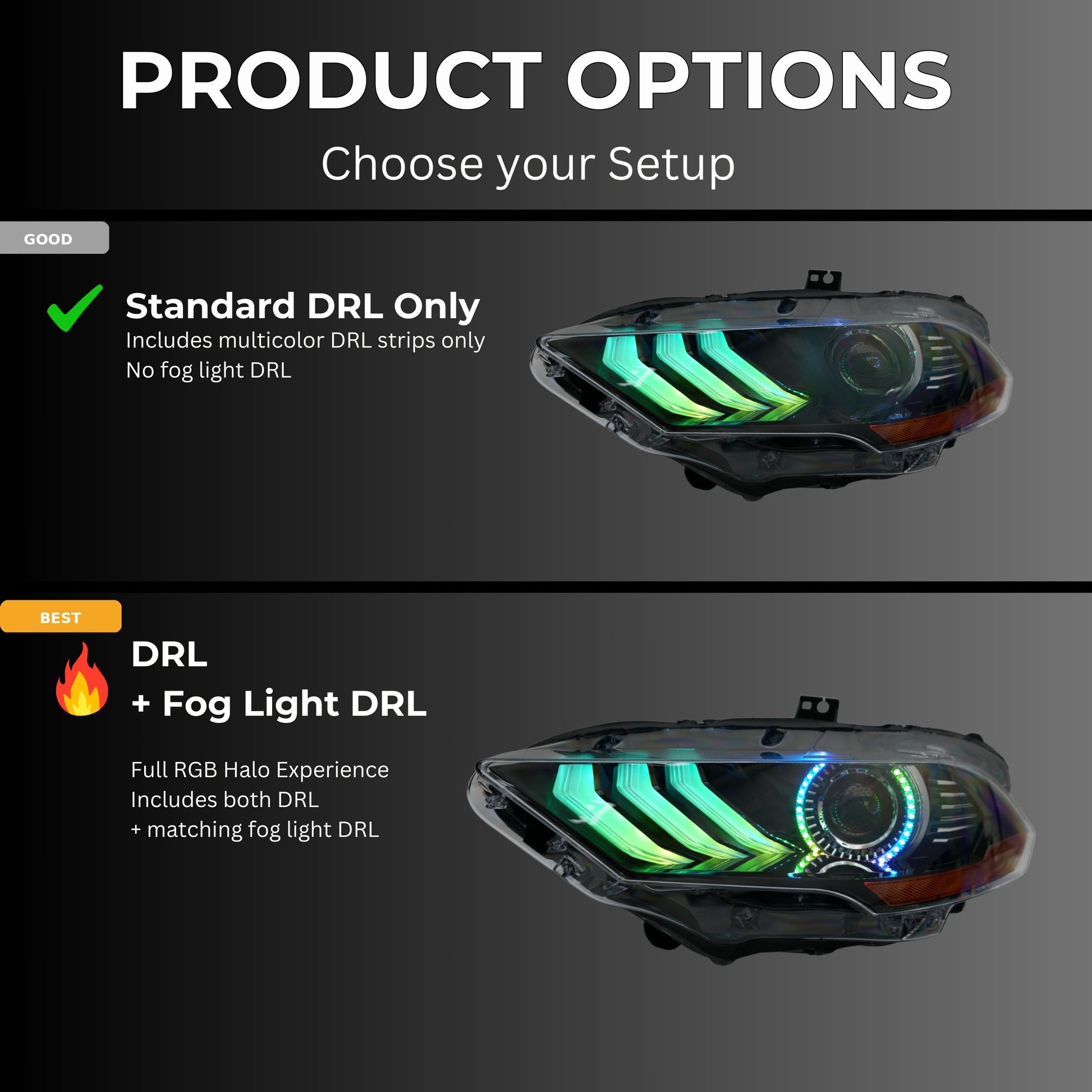 Ford Mustang Multicolor Flow Series DRL Boards (2018-2023) - F17 | A19 | P2   - BX1-F17 | A19 | P2   - BX1-  DRIVEN - 15