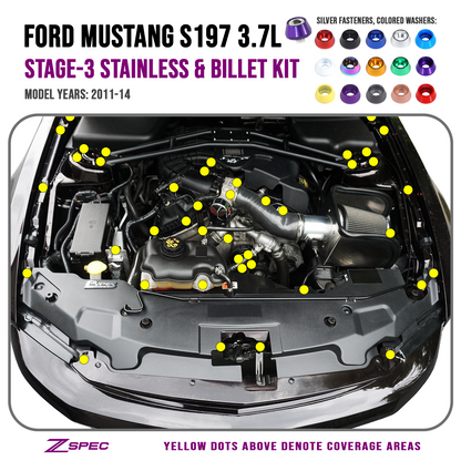 ZSPEC Stage-3 Dress Up Bolts® Fastener Kit for 11-14 Ford Mustang 3.7L S197, Stainless & Billet - ZSD-190599-ZSD-190605-ZSD-190612-ZSD-190629-ZSD-190636-  DRIVEN - 1