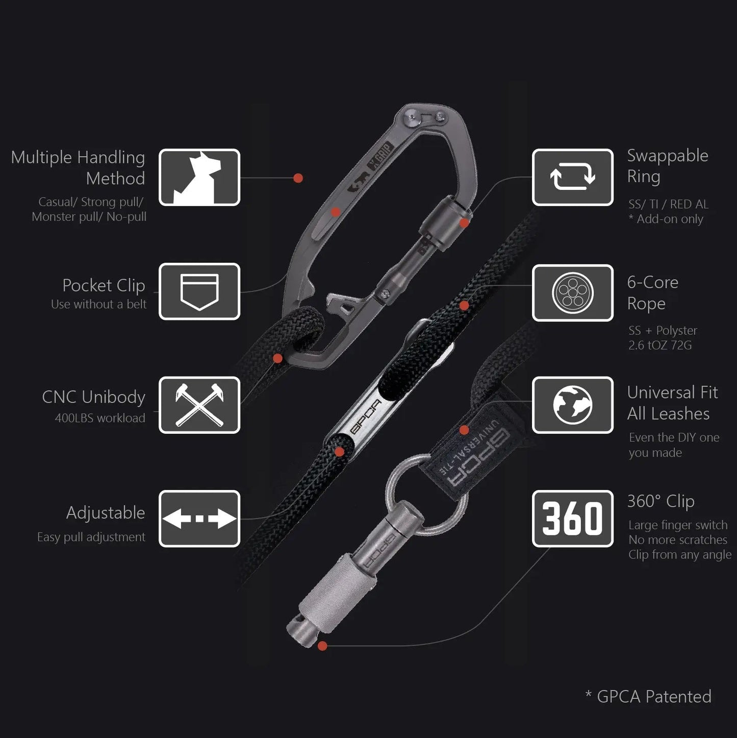GPCA Dog Leash Set PRO / LITE - LSH-PRO-SS-RED-RR-LSH-PRO-TI-RED-LSH-P-RED-LSH-PRO-SS-LSH-PRO-TI-  DRIVEN - 2