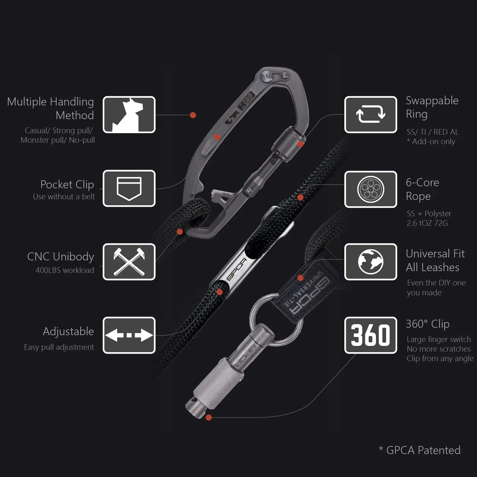 GPCA Dog Leash Set PRO / LITE - LSH-PRO-SS-RED-RR-LSH-PRO-TI-RED-LSH-P-RED-LSH-PRO-SS-LSH-PRO-TI-  DRIVEN - 2