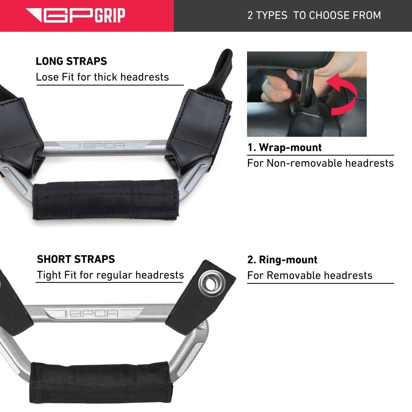 GP Back Grip PRO — Rear Headrest Handles for All Cars & Trucks - BG-P2-RD-BG-P4-RD-BGX-P2-RED-BGX-P4-RED-BG-P2-BLK-  DRIVEN - 3