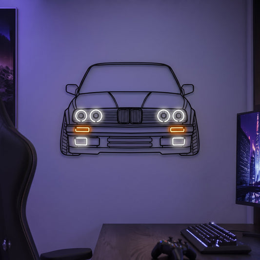 E30 Front View Metal Neon Car Wall Art - MTN0081 - MTN0081W99-  DRIVEN - 2