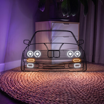E30 Front View Metal Neon Car Wall Art - MTN0081 - MTN0081W99-  DRIVEN - 4