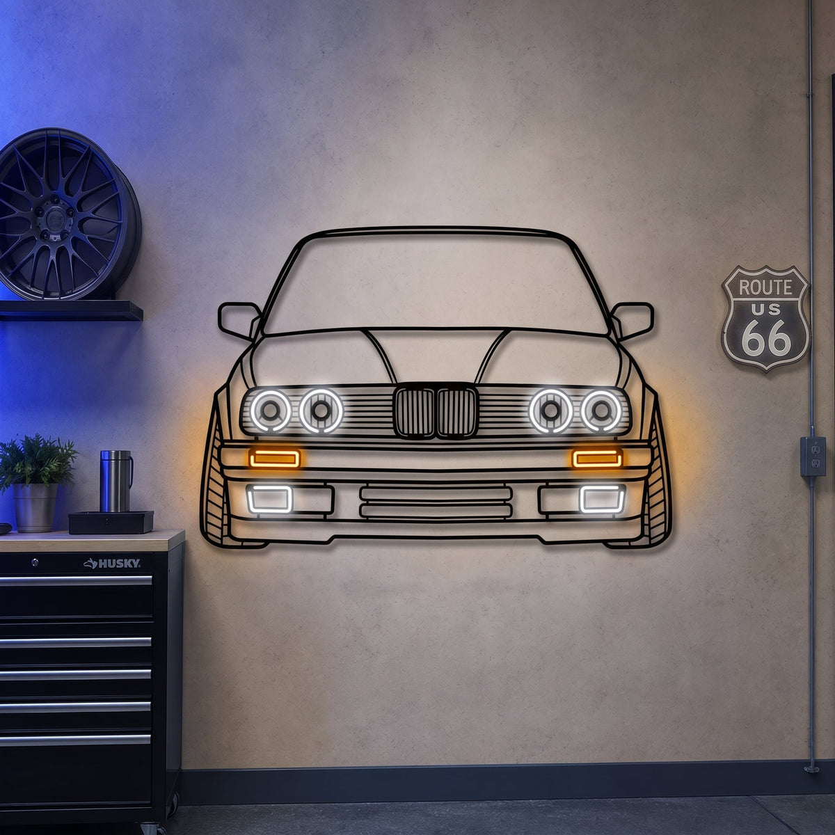 E30 Front View Metal Neon Car Wall Art - MTN0081 - MTN0081W99-  DRIVEN - 1