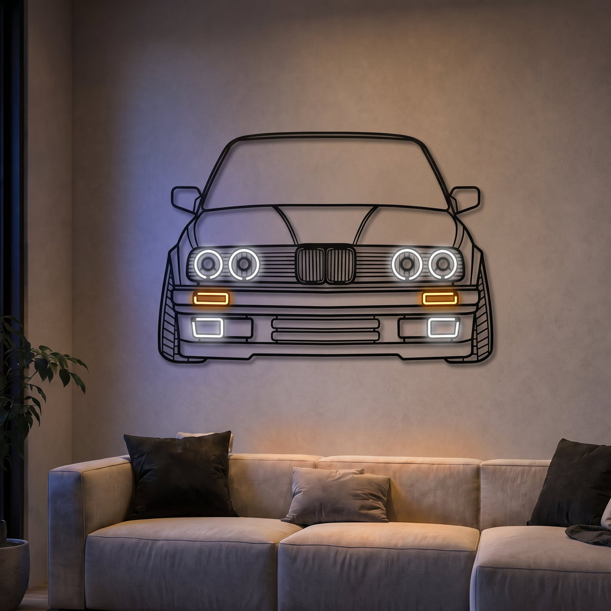 E30 Front View Metal Neon Car Wall Art - MTN0081 - MTN0081W99-  DRIVEN - 3