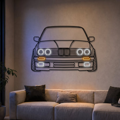 E30 Front View Metal Neon Car Wall Art - MTN0081 - MTN0081W99-  DRIVEN - 3