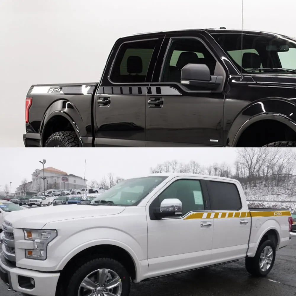 Full-Length Waistline Door Side Decal for Ford F-150 / Raptor / XLT | 2-Piece Pickup Vinyl Graphic - 200000182:771#Carbon Fiber-200000182:350853#Matt Silver-200000182:350850#Matt Gold-200000182:200004890#Matt Black-200000182:200006152#Colorful Laser-  DRIVEN - 3