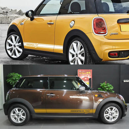 Side Stripe Decals for Mini Cooper (R50, R52, R53, R56, R57, R58, R59, R61) | 2-Piece Vinyl Kit - 200000182:200006152#Colorful Laser-200000182:200004890#Matt Black-200000182:10#Glossy Red-200000182:350853#Matt Sliver-200000182:29#Glossy White-  DRIVEN - 3