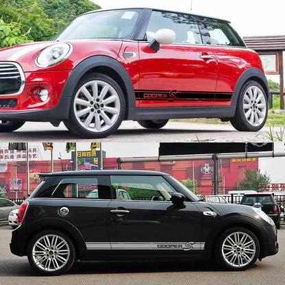Side Stripe Decals for Mini Cooper (R50, R52, R53, R56, R57, R58, R59, R61) | 2-Piece Vinyl Kit - 200000182:200006152#Colorful Laser-200000182:200004890#Matt Black-200000182:10#Glossy Red-200000182:350853#Matt Sliver-200000182:29#Glossy White-  DRIVEN - 4