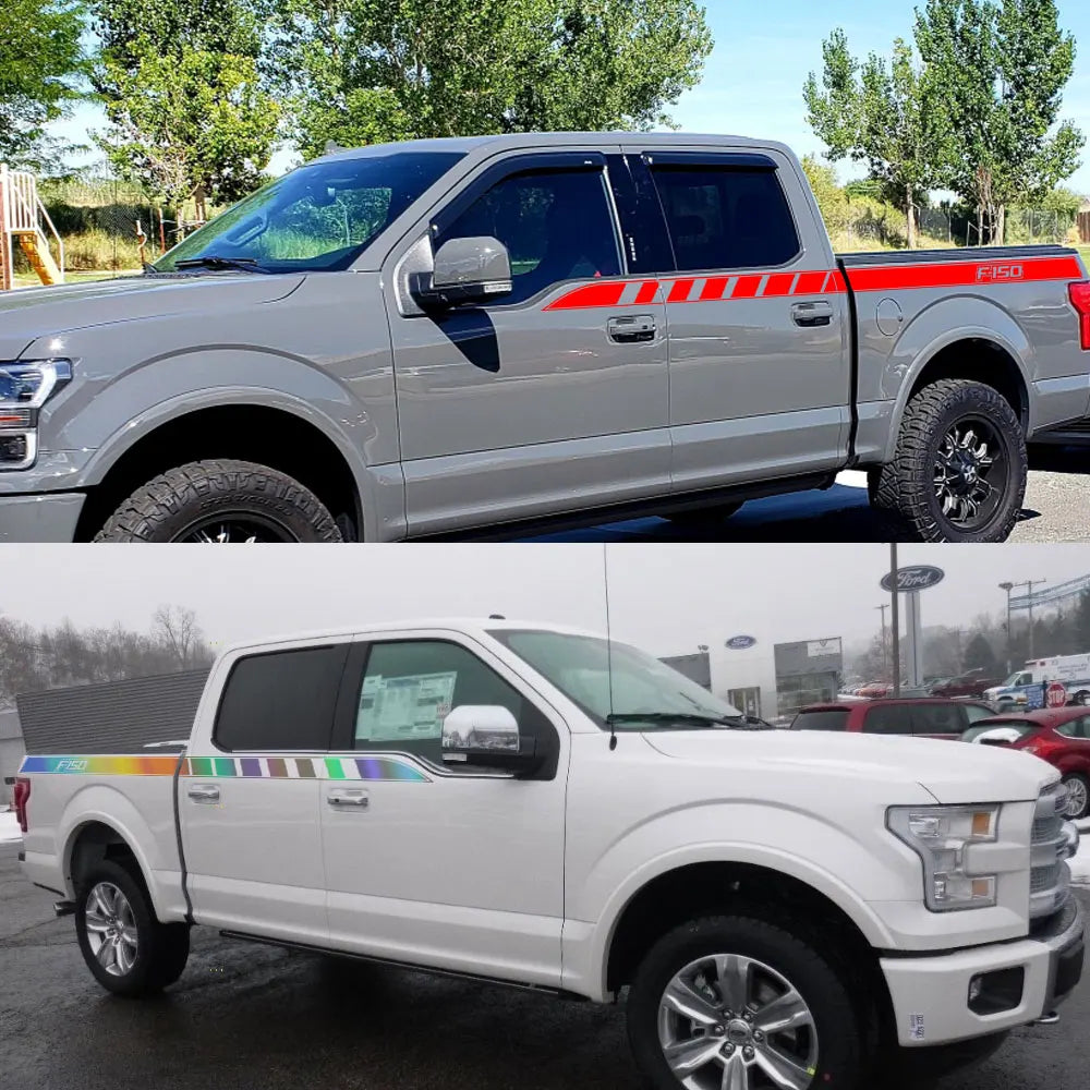 Full-Length Waistline Door Side Decal for Ford F-150 / Raptor / XLT | 2-Piece Pickup Vinyl Graphic - 200000182:771#Carbon Fiber-200000182:350853#Matt Silver-200000182:350850#Matt Gold-200000182:200004890#Matt Black-200000182:200006152#Colorful Laser-  DRIVEN - 4
