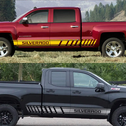 Door Side Stripe Decal for Chevrolet Silverado 1500 LT / LTZ / WT / Trail Boss / RST | Vinyl Truck Sticker - 200000182:350853#Carbon Fiber-200000182:29#Glossy White-200000182:173#Matt Gold-200000182:496#Matt Silver-200000182:1052#Colorful Laser-  DRIVEN - 3