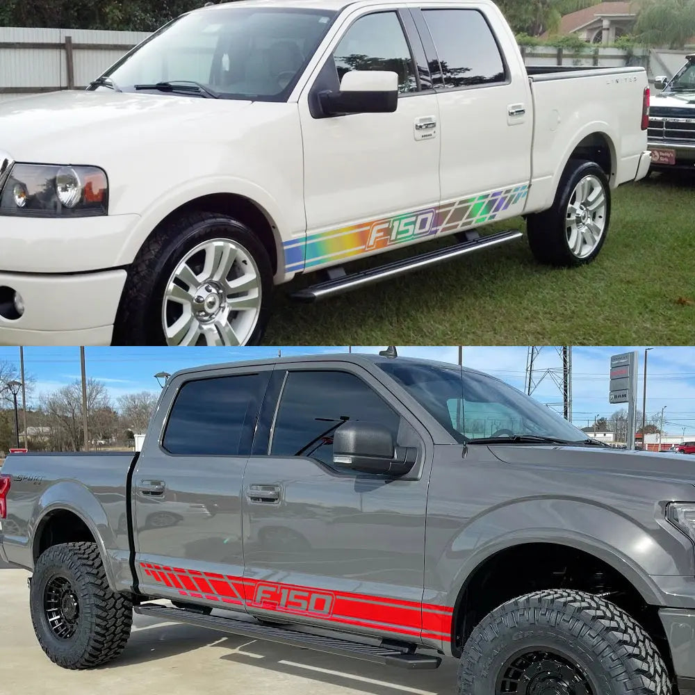 Long Body Stripe Door Side Decal for Ford F-150 Raptor | Full-Length Vinyl Truck Graphics - 200000182:350850#Matt Gold-200000182:350853#Matt Silver-200000182:771#Carbon Fiber-200000182:173#Glossy Blue-200000182:29#Glossy White-  DRIVEN - 4